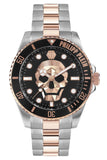 Philipp Plein The $kull Diver Black Dial Two Tone Steel Strap Watch For Men- PWOAA0822