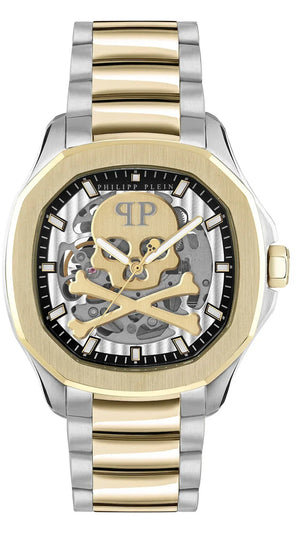 Philipp Plein High-Conic Automatic Gold Dial Silver & Gold Stainless Steel Strap Watch For Men - PWRAA0323