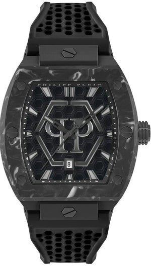 Philipp Plein Hexagon Phantom Black Dial Black Silicone Strap Watch For Men- PWPUA0624