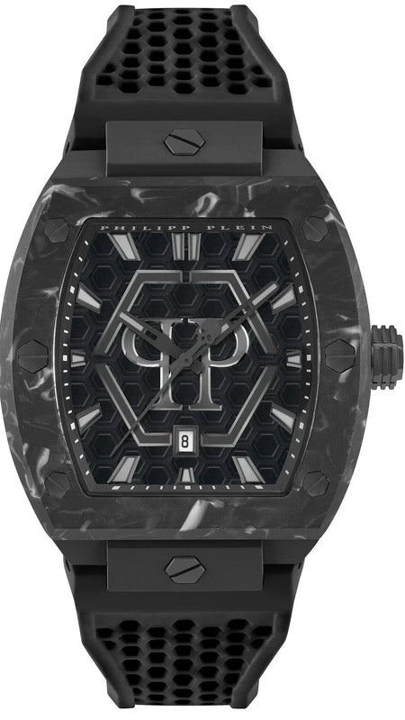 Philipp Plein Hexagon Phantom Black Dial Black Silicone Strap Watch For Men- PWPUA0624