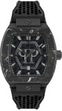 Philipp Plein Hexagon Phantom Black Dial Black Silicone Strap Watch For Men- PWPUA0624