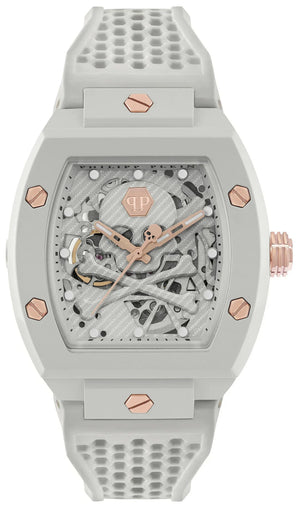 Philipp Plein The Skeleton White Dial White Silicone Strap Watch for Men - PWVBA0123