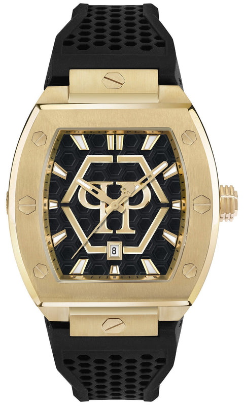 Philipp Plein Hexagon Phantom Black Dial Black Silicone Strap Watch For Men- PWPUA0424
