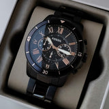 Fossil Grant Sport Chronograph Black Dial Black Steel Strap Watch for Men - FS5374
