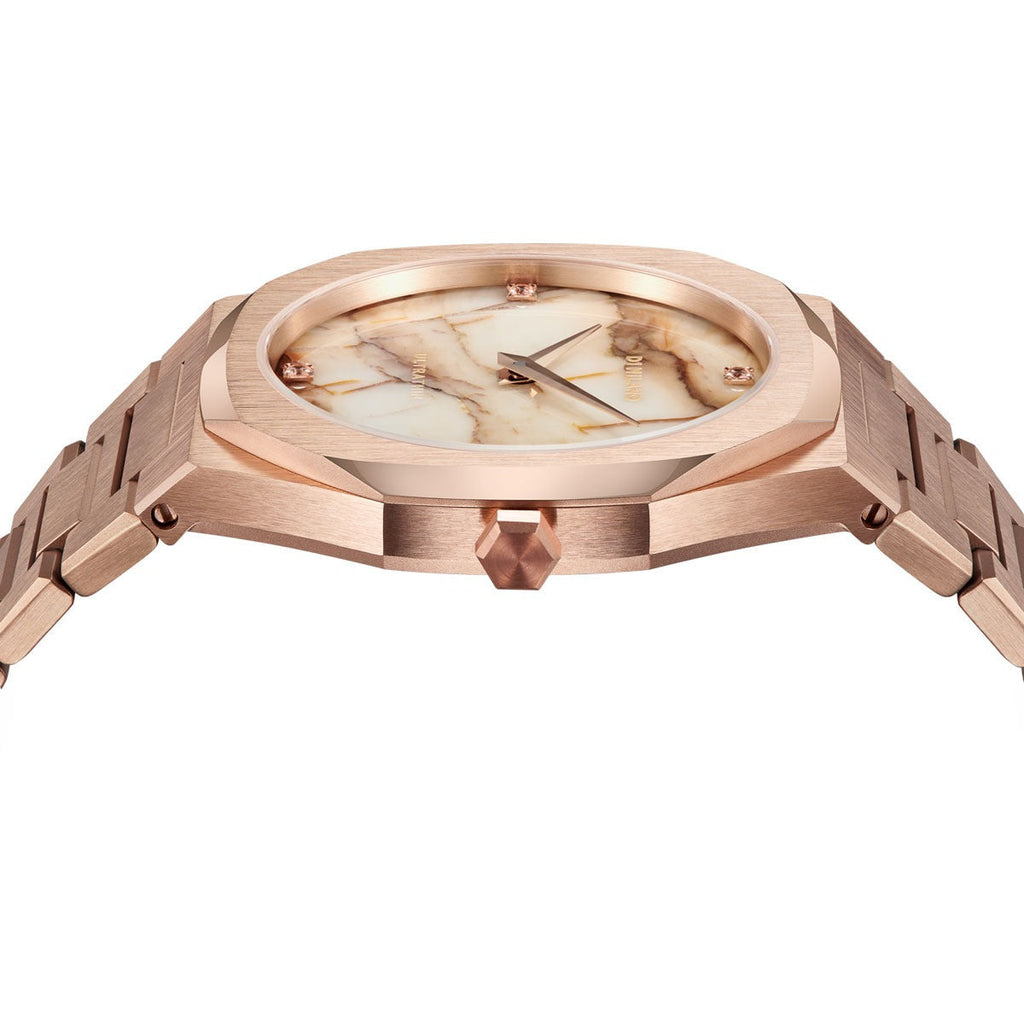 D1 Milano Ultra Thin Marble Dial Rose Gold Steel Strap Watch for Women - D1-UTBL14