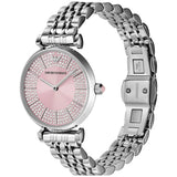 Emporio Armani Gianni T-Bar Pink Dial Silver Steel Strap Watch for Women - AR11686