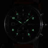 Hugo Boss Skytraveller Chronograph Black Dial Blue Leather Strap Watch for Men - 1514161