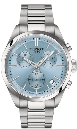 Tissot PR 100 Chronograph Light Blue Dial Silver Steel Strap Watch for Men - T150.417.11.351.00