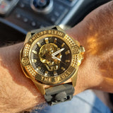 Philipp Plein The Skull Gold Dial Black Silicone Strap Watch for Men - PWAAA0221