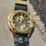 Philipp Plein The Skull Gold Dial Black Silicone Strap Watch for Men - PWAAA0221