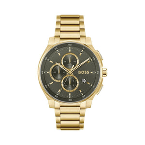 Hugo Boss Peak Chronograph Olive Green Dial Gold Steel Strap Watch for Men - 1514190