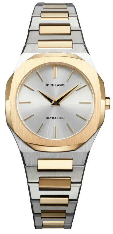 D1 Milano Ultra Thin Silver Dial Two Tone Steel Strap Watch for Women - D1-UTBL34