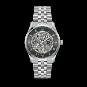 Hugo Boss Principle Skeleton Green Dial Silver Steel Strap Watch for Men - 1514236