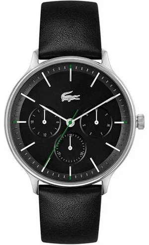 Lacoste Club Multidial Black Dial Black Leather Strap Watch for Men - 2011226