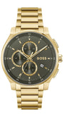 Hugo Boss Peak Chronograph Olive Green Dial Gold Steel Strap Watch for Men - 1514190