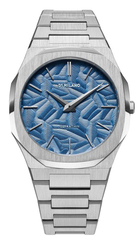 D1 Milano Ultra Thin Olympic Blue Dial Silver Steel Strap Watch for Men - D1-UTBJ35