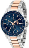 Maserati SFIDA Chronograph Blue Dial Two Tone Steel Strap Watch For Men - R8873640012