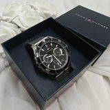 Tommy Hilfiger Jordan Chronograph Black Dial Silver Mesh Strap Watch For Men - 1792092