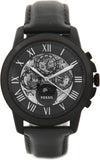 Fossil Grant Automatic Chronograph Black Dial Black Leather Strap Watch for Men - ME3028