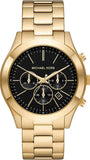 Michael Kors Slim Runway Chronograph Black Dial Gold Steel Strap Watch For Men - MK1076