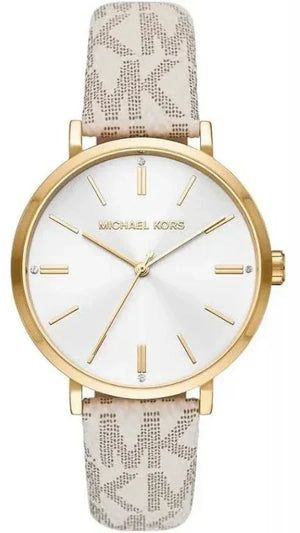 Michael Kors Pyper Analog Silver Dial White Leather Strap Watch for Women - MK2946