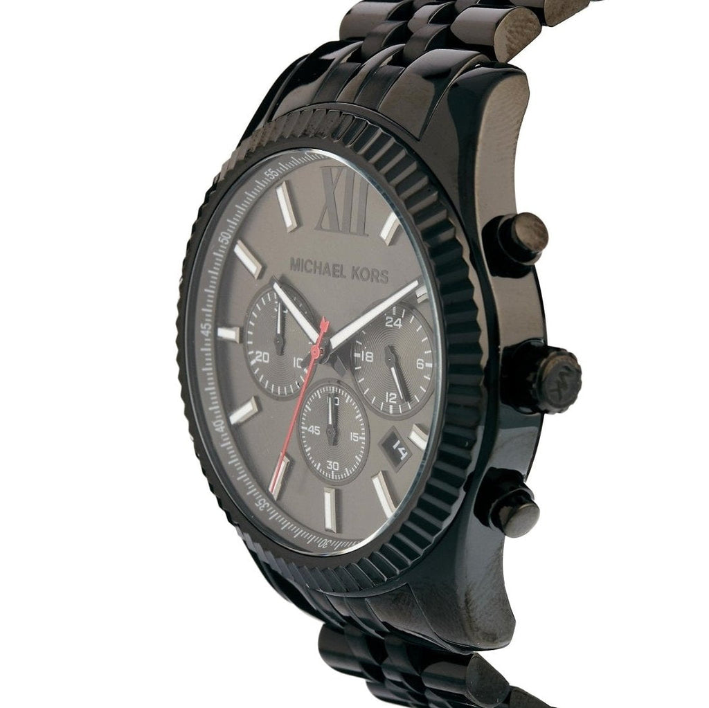 Michael Kors Lexington Chronograph Black Dial Black Steel Strap Watch for Men - MK8320