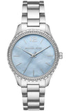 Michael Kors Layton Chronograph Mother of Pearl Blue Dial Silver Steel Strap Watch For Women - MK6847