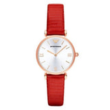 Emporio Armani Gianni T Bar Silver Dial Red Leather Strap Watch For Women - AR1876