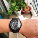 Fossil Grant Automatic Chronograph Black Dial Black Leather Strap Watch for Men - ME3028