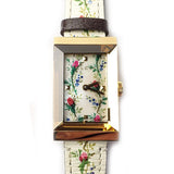 Gucci G-Frame Floral Mother of Pearl Dial White Leather Strap Watch For Women - YA147407