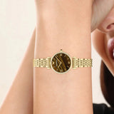 Emporio Armani Gianni T-Bar Brown Dial Gold Steel Strap Watch for Women - AR11703