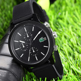 Lacoste 12.12 Chronograph Black Dial Black Silicone Strap Watch for Men - 2010972