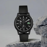 Lacoste 12.12 Chronograph Black Dial Black Silicone Strap Watch for Men - 2010972