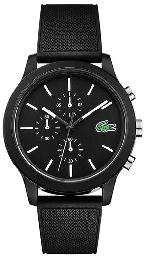Lacoste 12.12 Chronograph Black Dial Black Silicone Strap Watch for Men - 2010972