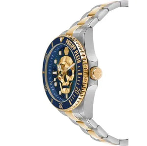 Philipp Plein The $kull Diver Blue Dial Silver With Gold Stainless Steel Strap Watch For Men- PWOAA0722