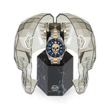 Philipp Plein The $kull Diver Blue Dial Silver With Gold Stainless Steel Strap Watch For Men- PWOAA0722