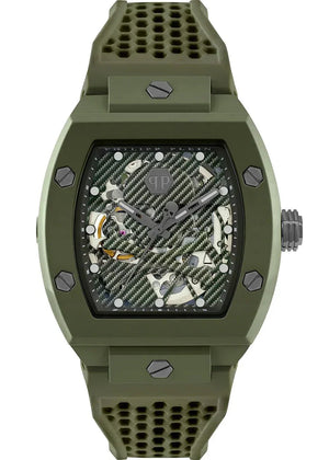 Philipp Plein The Skeleton Green Dial Green Silicone Strap Watch for Men- PWVBA0223