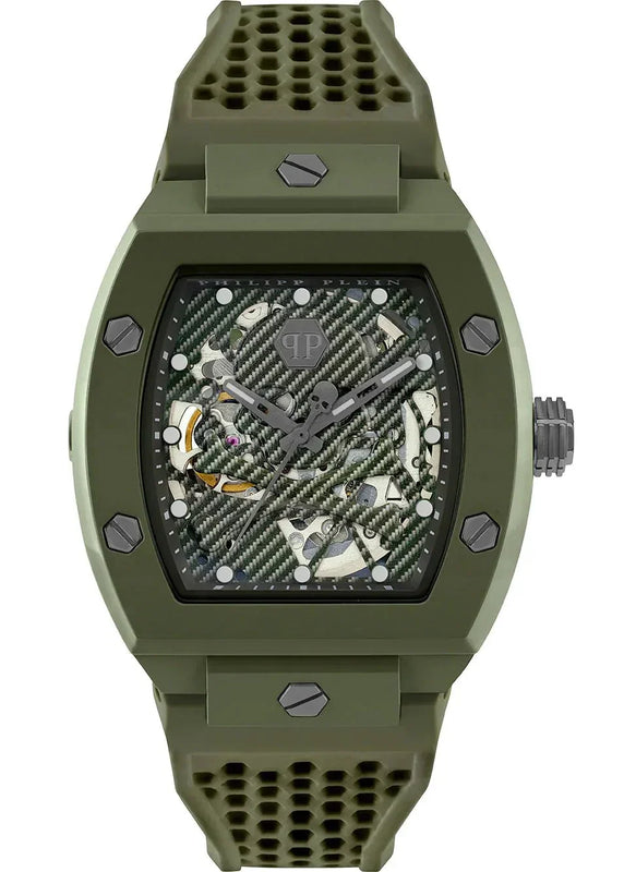 Philipp Plein The Skeleton Green Dial Green Silicone Strap Watch for Men- PWVBA0223