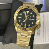 Seiko 5 Sports Automatic Black Dial Gold Steel Strap Watch For Men - SRPK18