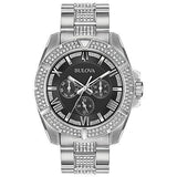 Bulova Crystal Collection Chronograph Black Dial Two Tone Steel Strap Watch for Men - 96C126