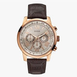 Guess Horizon Quartz Champagne Dial Brown Leather Strap Watch For Women - W0380G4