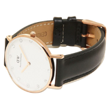 Daniel Wellington Classic Sheffield White Dial Black Leather Strap Watch For Women - DW00100076