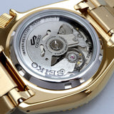 Seiko 5 Sports Automatic Black Dial Gold Steel Strap Watch For Men - SRPK18
