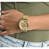Guess Tri Glitz Quartz Diamonds Gold Dial Gold Mesh Bracelet Watch For Women - W1142L2
