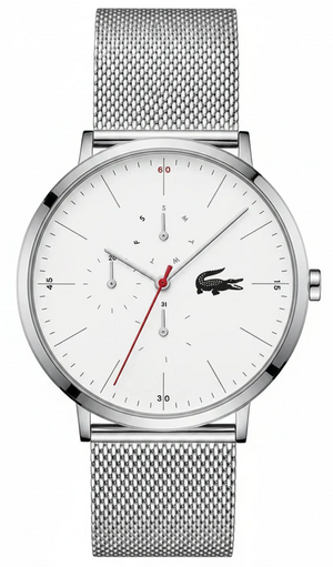 Lacoste Moon Multifunction White Dial Silver Steel Strap Watch for Men - 2011025
