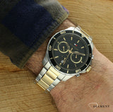 Tommy Hilfiger Jordon Chronograph Black Dial Two Tone Steel Strap Watch For Men - 1792095
